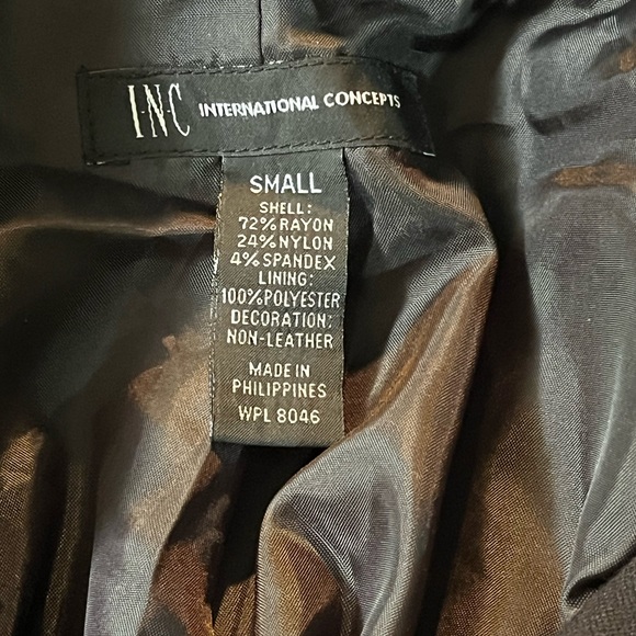 INC International Concepts Black Double-Breasted Coat w Faux Leather Trim Sz S - Picture 3 of 3